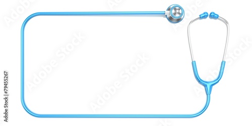 Blue stethoscope as frame, with space for text. Top view