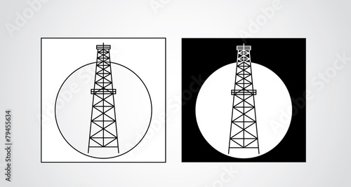 black and white oil rigs - vector
