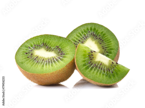 Kiwi fruit sliced segments isolated on white background