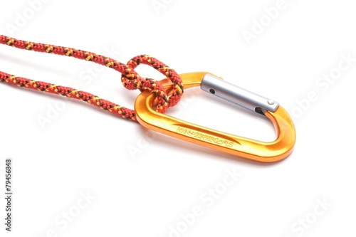 a carabine with rope isolated on white.