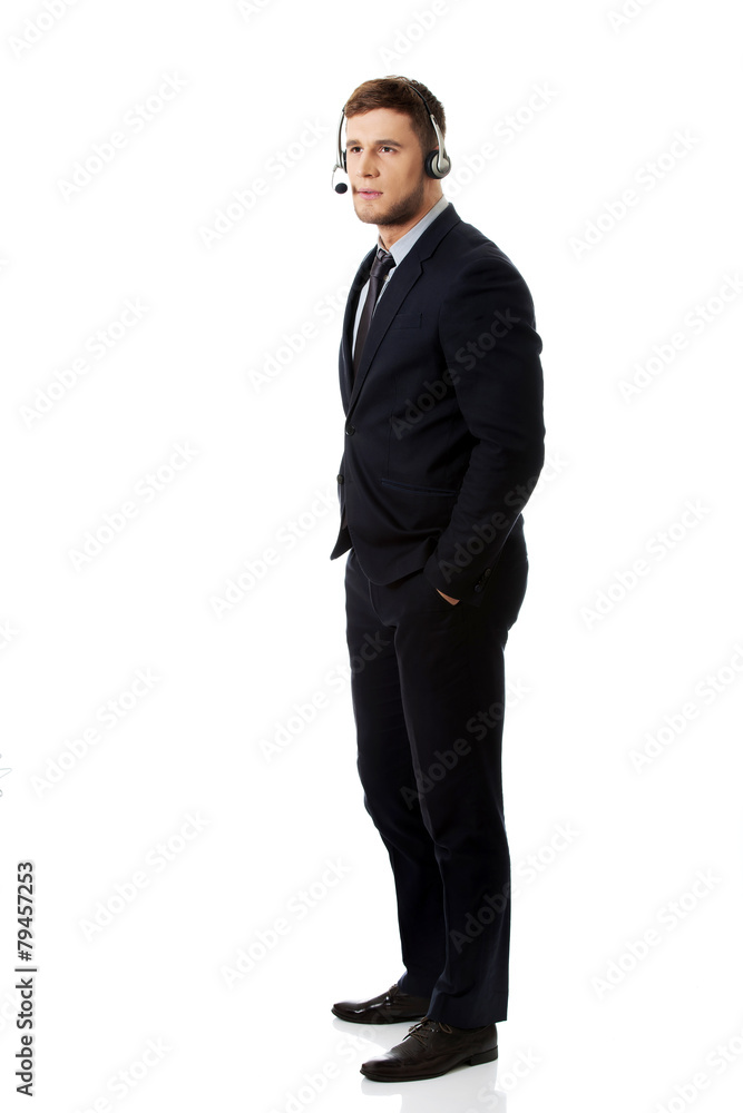 Happy smiling customer support phone operator. Happy smiling customer support phone operator.