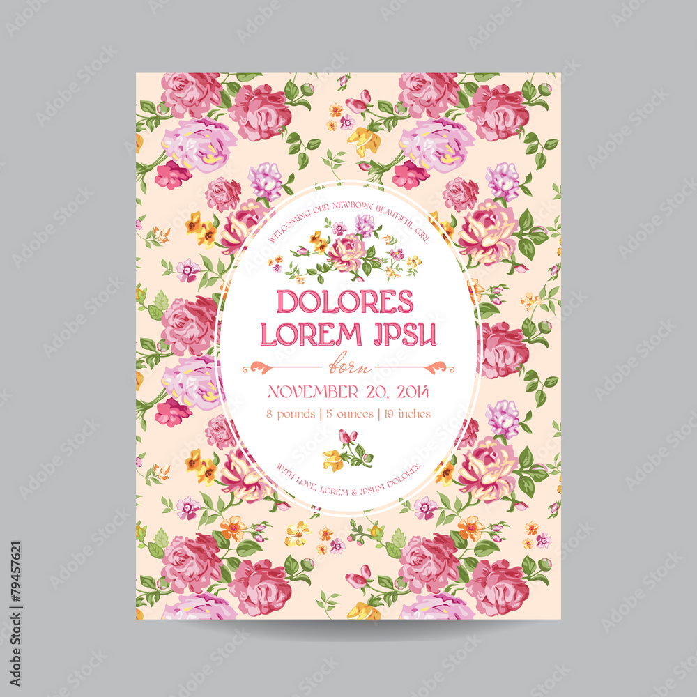 Baby Arrival or Shower Card - with Floral Blossom Design