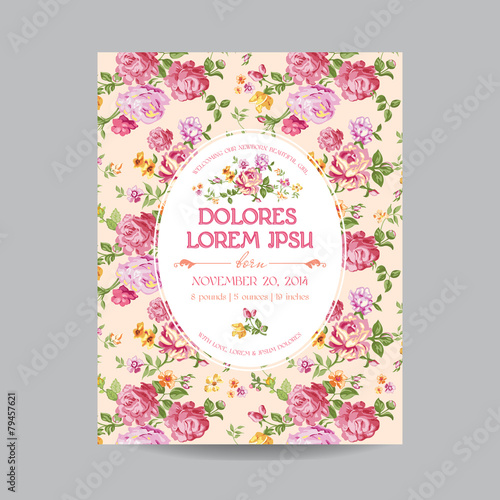 Baby Arrival or Shower Card - with Floral Blossom Design