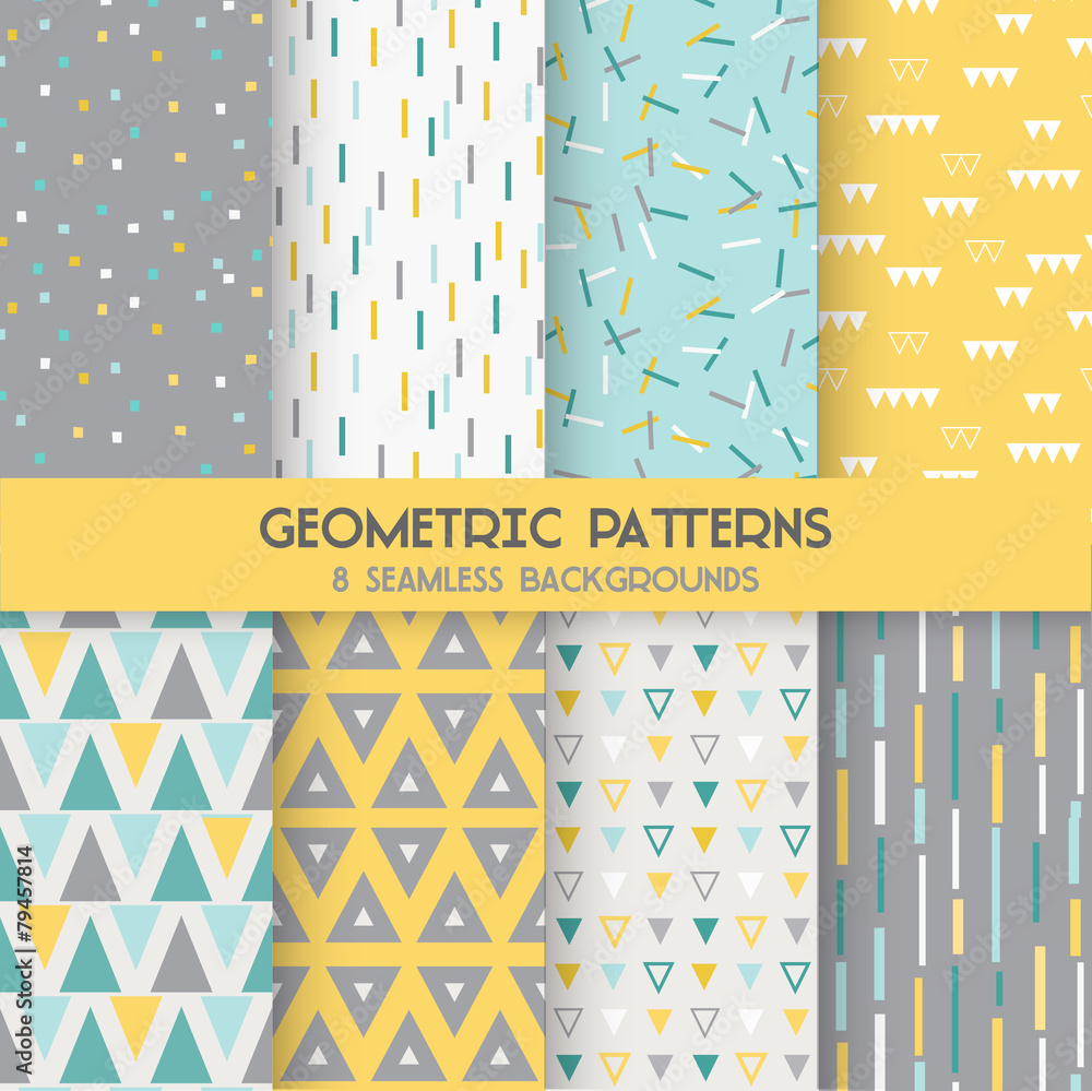 8 Seamless Geometric Patterns - Texture for wallpaper - obrazy, fototapety, plakaty 