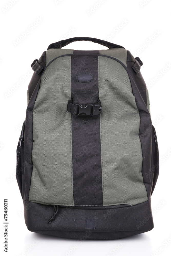 Backpack of photographer isolated on white Backpack of photographer isolated on white