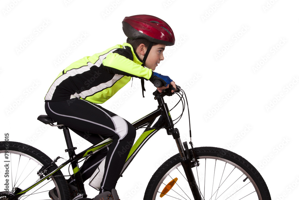 Fototapeta premium child with bicycle isolated on white background