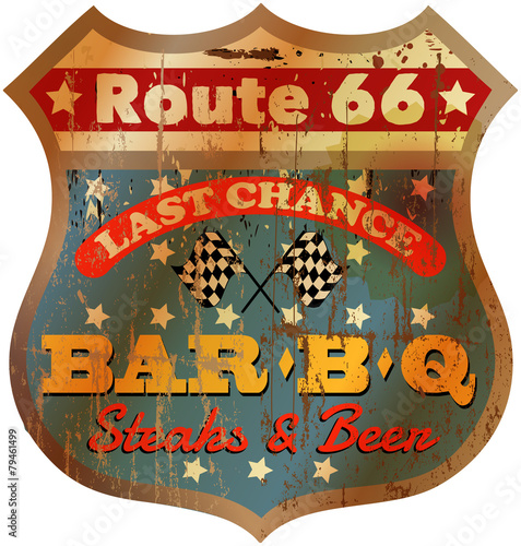 Vintage route 66 restaurant sign, vector illustration