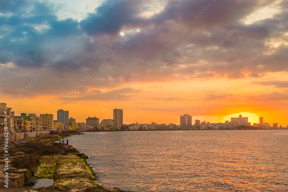 Beautiful colorful sunset in Havana