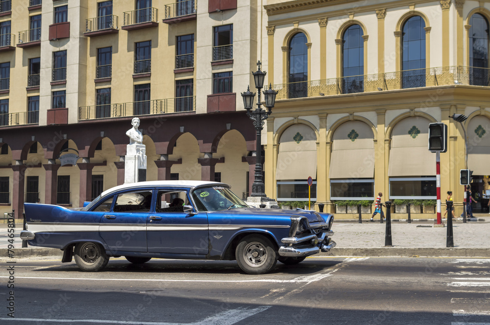 Blue vintage car in Havana, Cuba