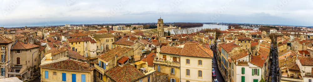 View of the old town of Arles from the Roman arena - France