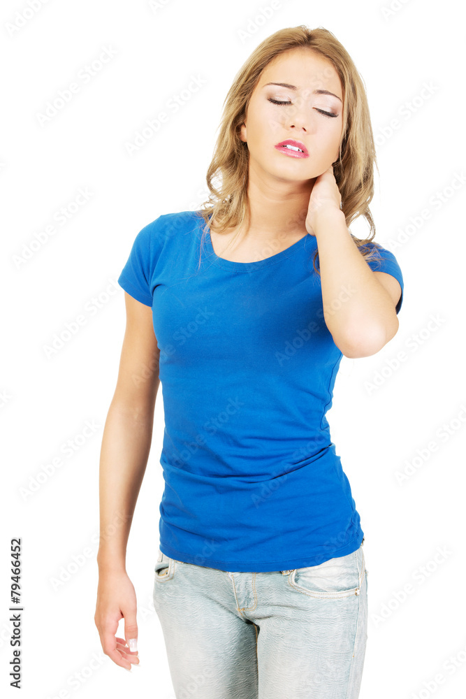 Young woman with neck pain.