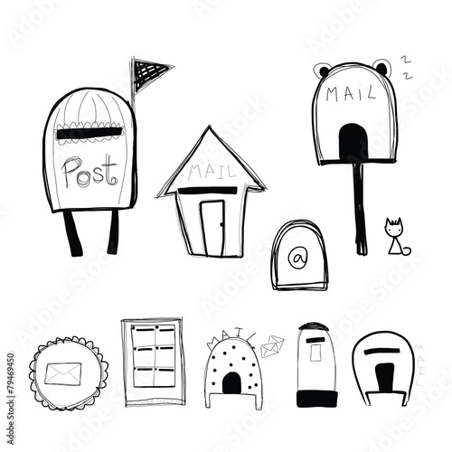 doodle style mailbox and post box