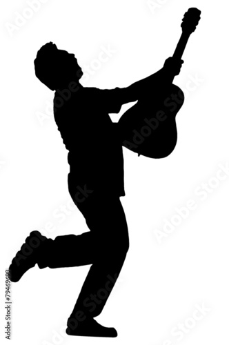 Asian man pose with guitar silhouette in studio isolated on whit