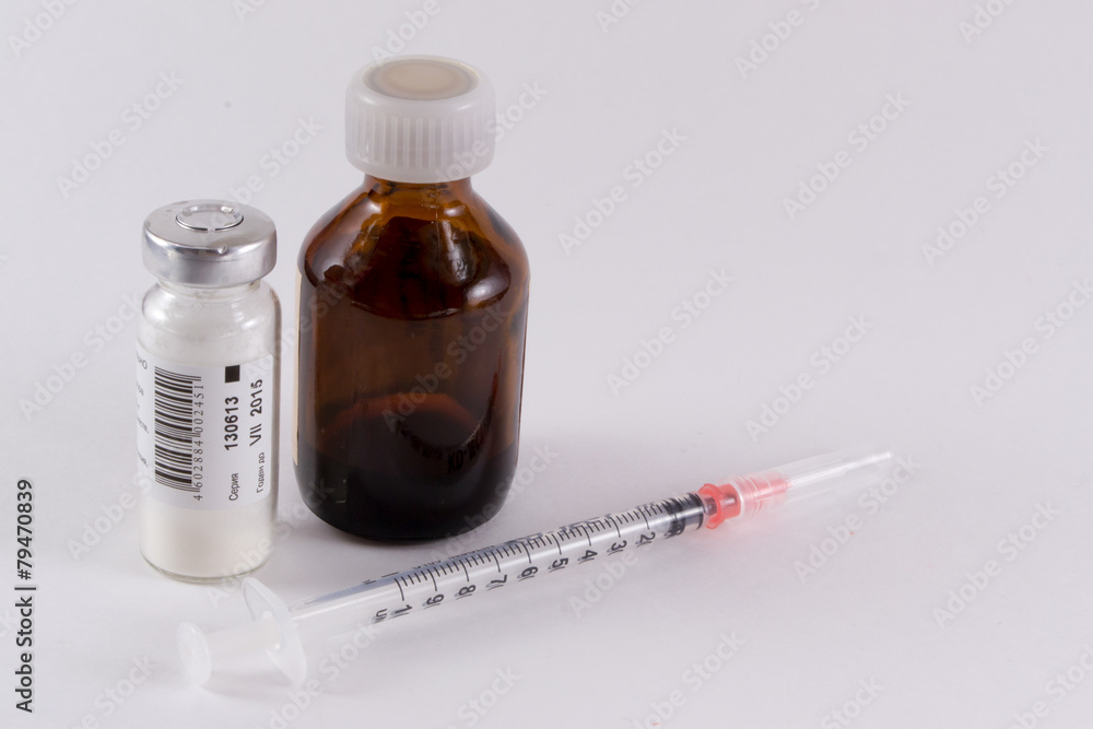 Medicine and Hypodermic Syringe. Medicine and Hypodermic Syringe.