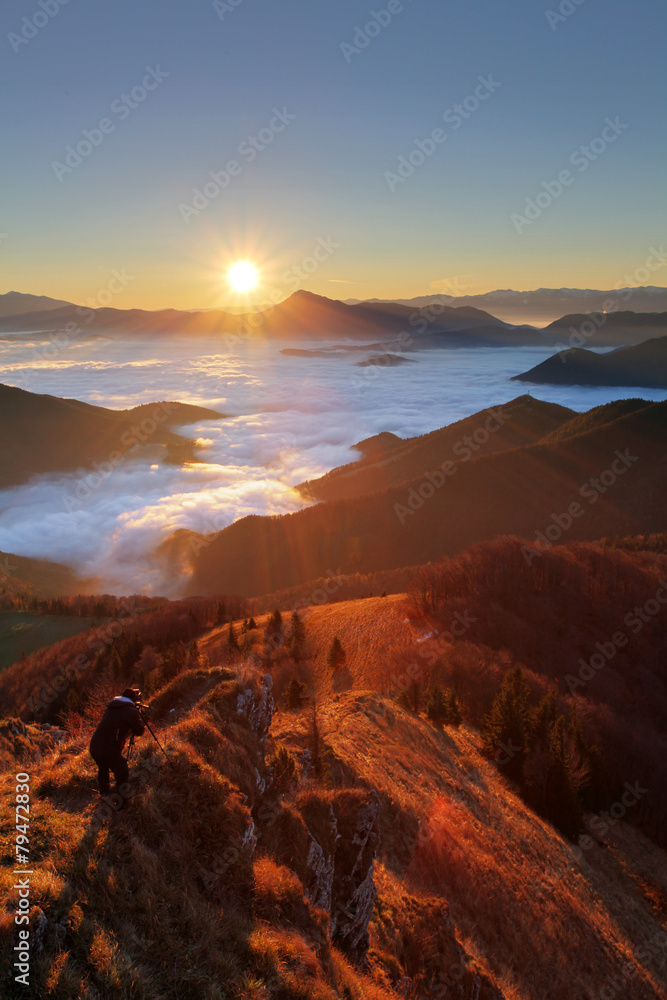 Mountain sunset autumn landscape in Slovakia