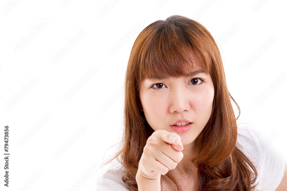 angry asian young adult woman pointing at you angry asian young adult woman pointing at you