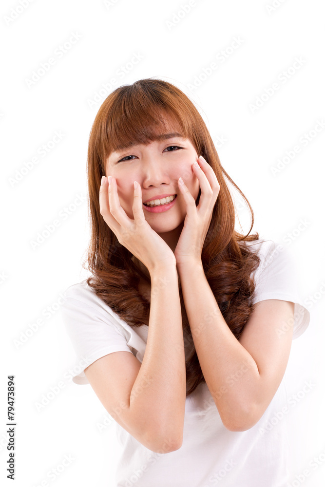 sad, unhappy, disappointed woman isolated, hand holding her chee sad, unhappy, disappointed woman isolated, hand holding her chee