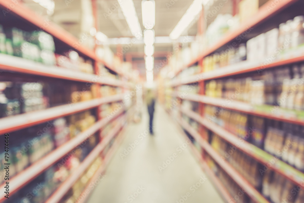 Blurred background : Thai people shoping in Supermarket store