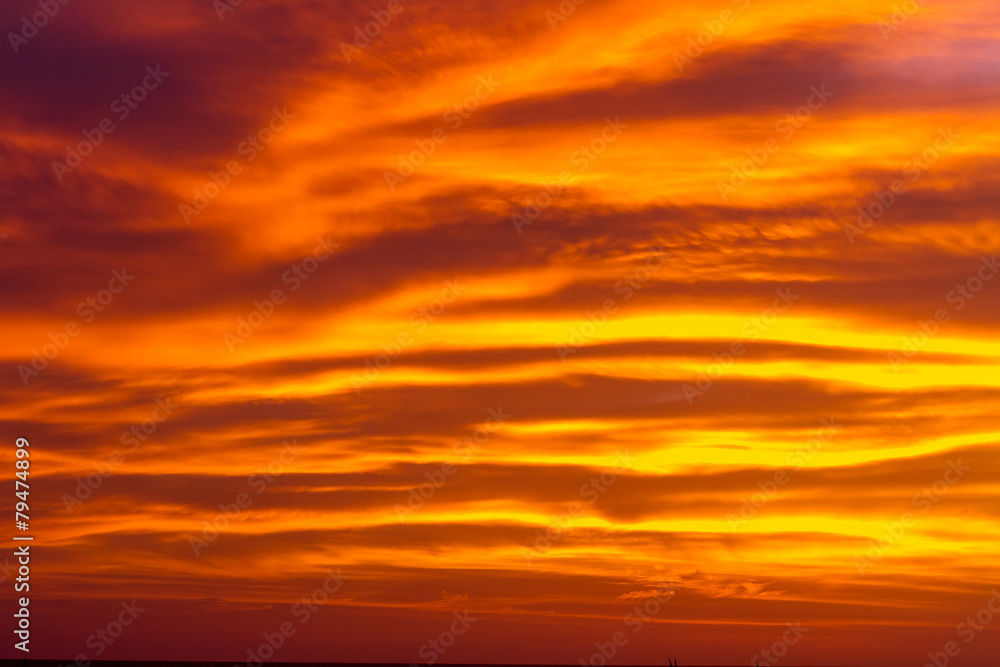 Fiery orange sunset sky. Beautiful sky.