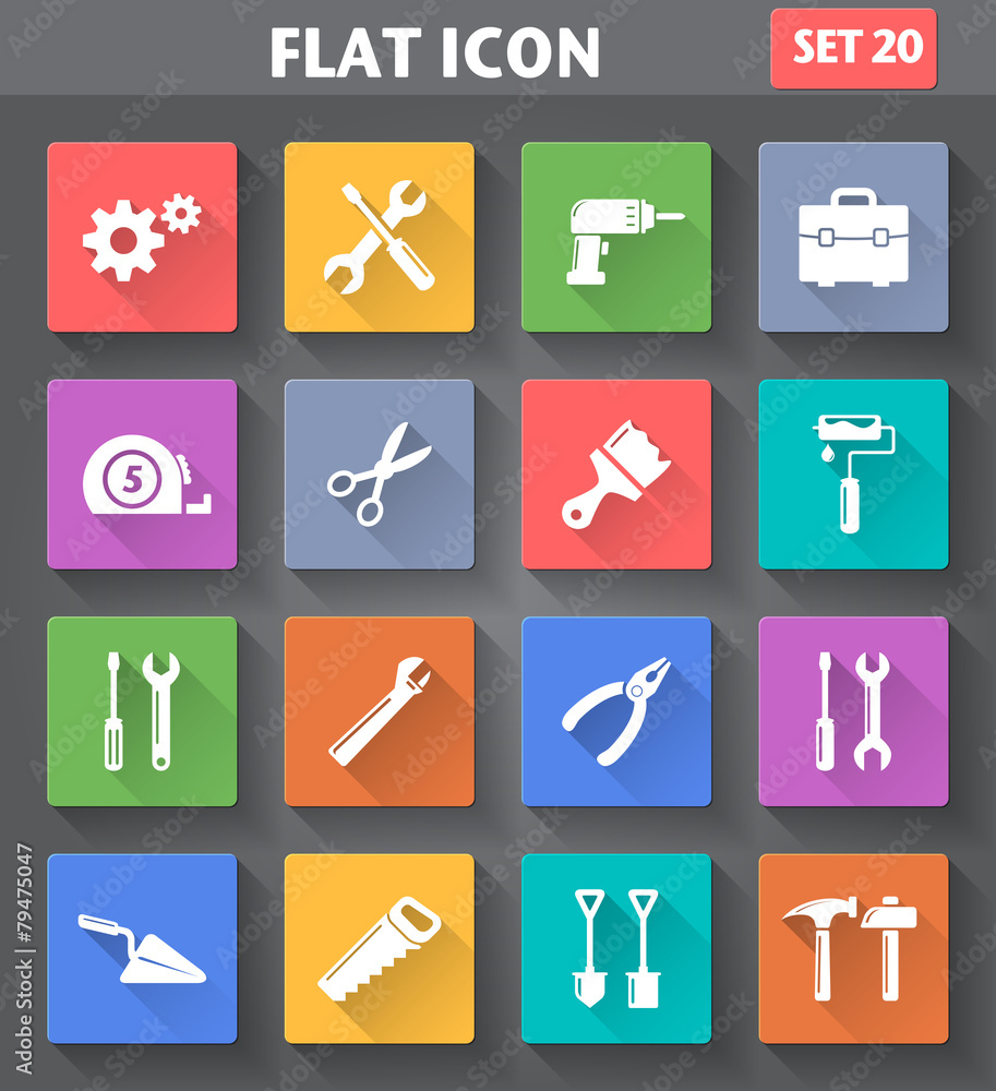 Vector application Tools Icons set in flat style