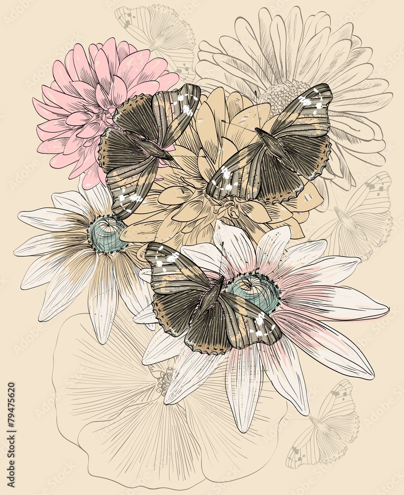 Fototapeta premium butterfly and flowers