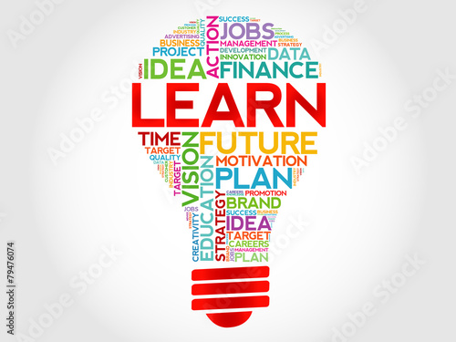 LEARN bulb word cloud, business concept