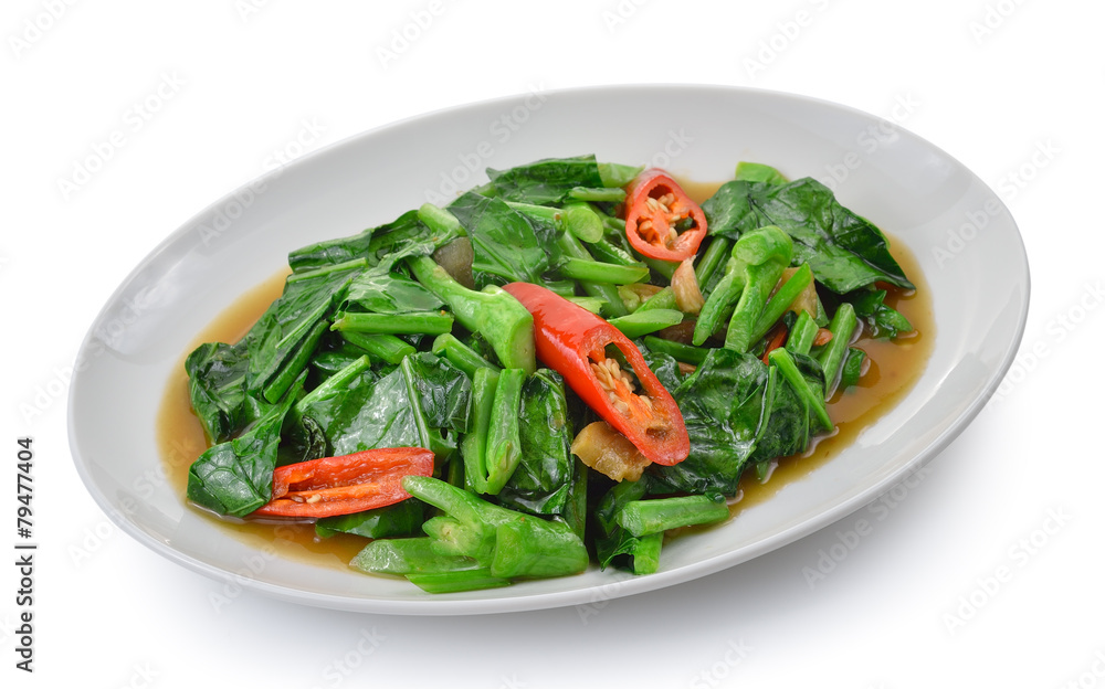 Thai food fried kale with crispy pork Thai food fried kale with crispy pork