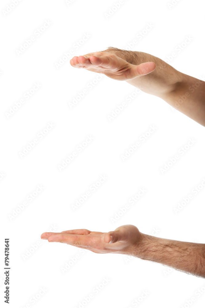 Men's hands holding copy space. Men's hands holding copy space.