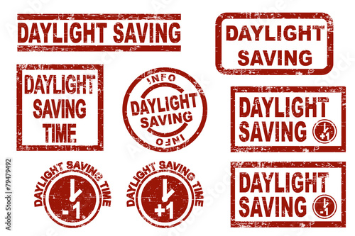 Set Daylight saving time grunge ink stamps