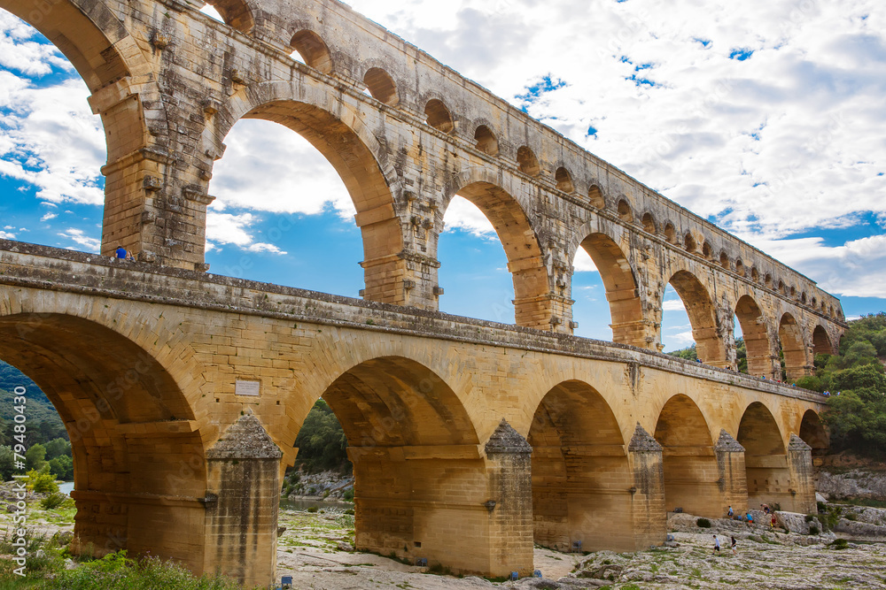 Pont du Gard, an old Roman aqueduct near Nimes in Southern Franc