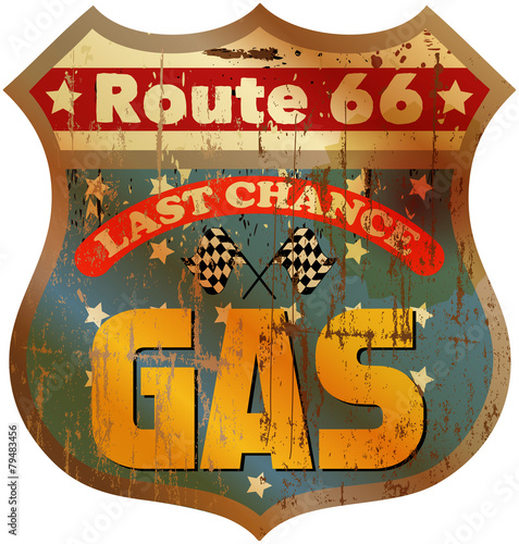 Vintage route 66 gas station sign, vector illustration
