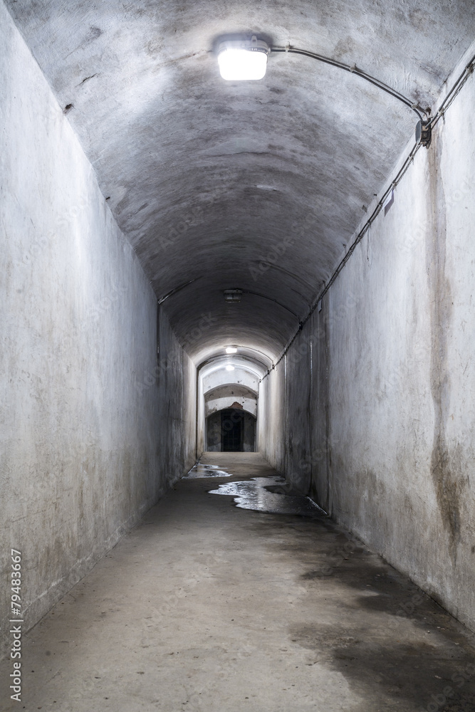 Obraz premium Ruined corridor with lamps.