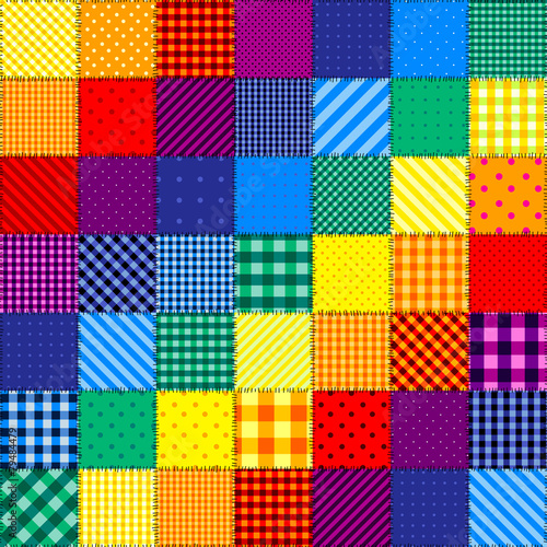 Patchwork pattern of rainbow colors.