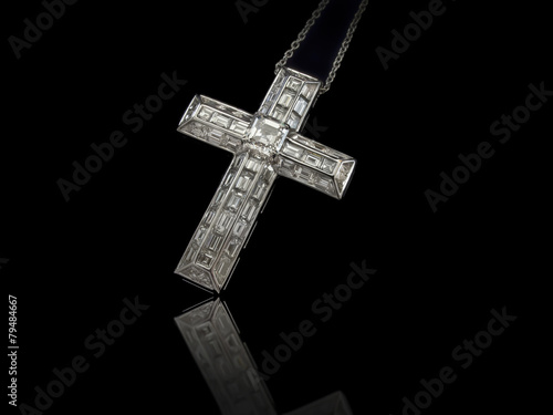 Diamonds Cross necklace on black background