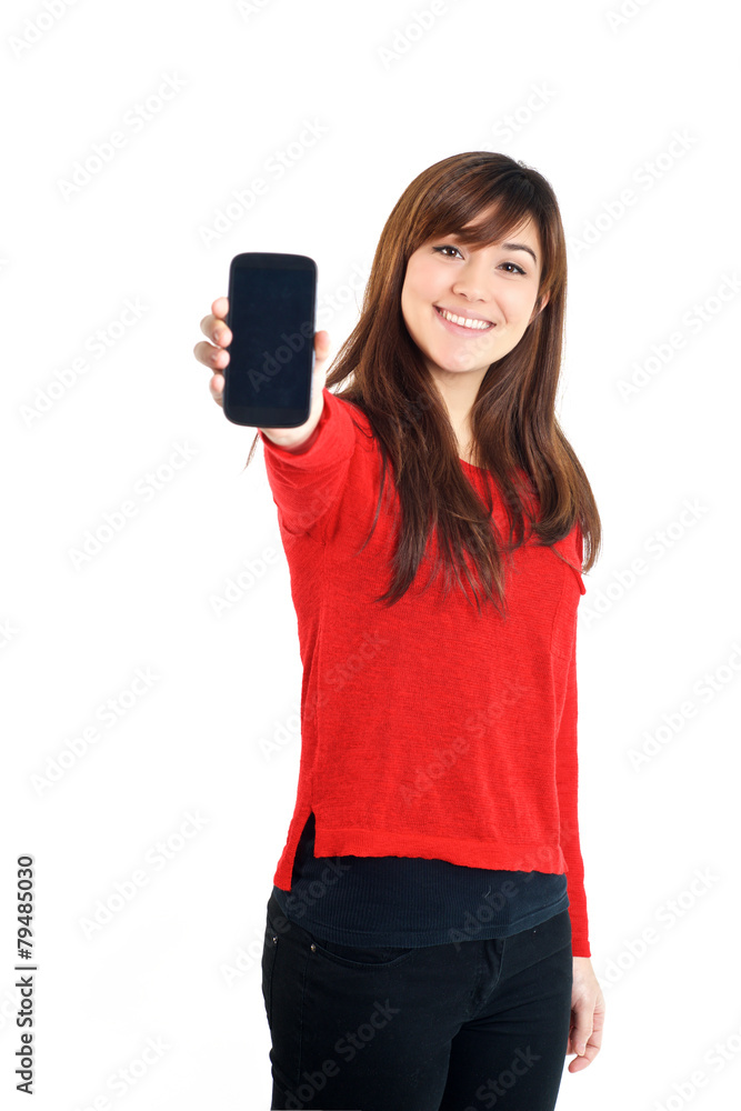 Asian girl holding mobile phone