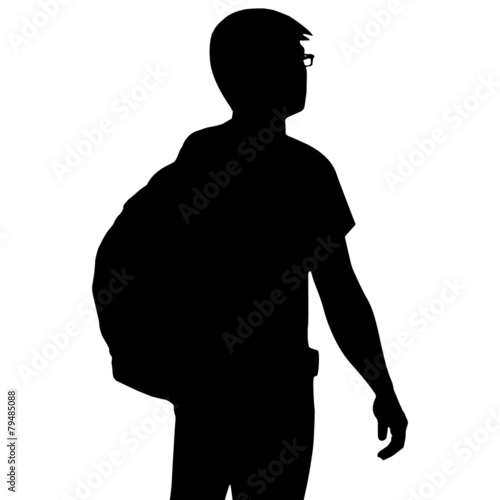 silhouette backpacker isolated on white background