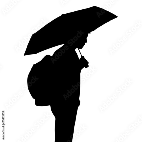 Silhouette backpacker with umbrella