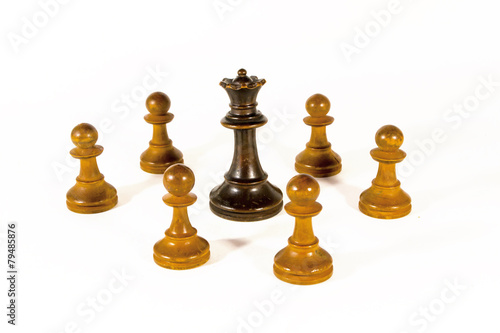 A Black Queen and White Pawns