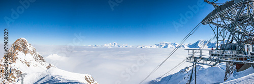 Panoramic view of mountains peaks at Meribel in French Alps.