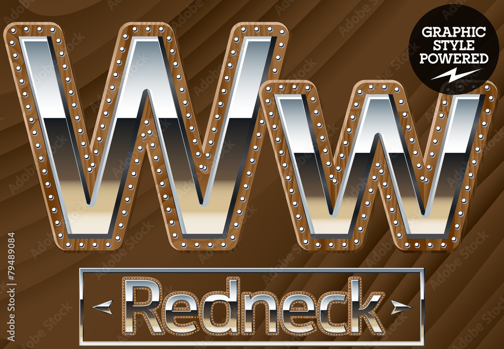 Silver country style font with wooden rivet border. Letter W Stock ...