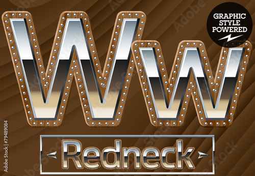 Silver country style font with wooden rivet border. Letter W