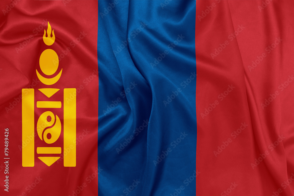 Naklejka premium Mongolia - Waving national flag on silk texture