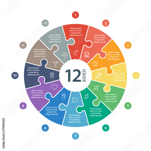Numbered flat rainbow spectrum colored puzzle presentation chart