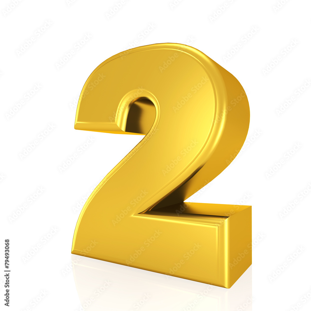 golden number 2 on white background golden number 2 on white background