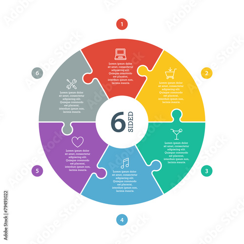 Numbered flat colored puzzle presentation circle chart