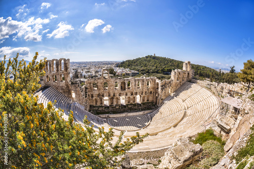Famous Odeon theatre in Athens, Greece, view from Acropolis