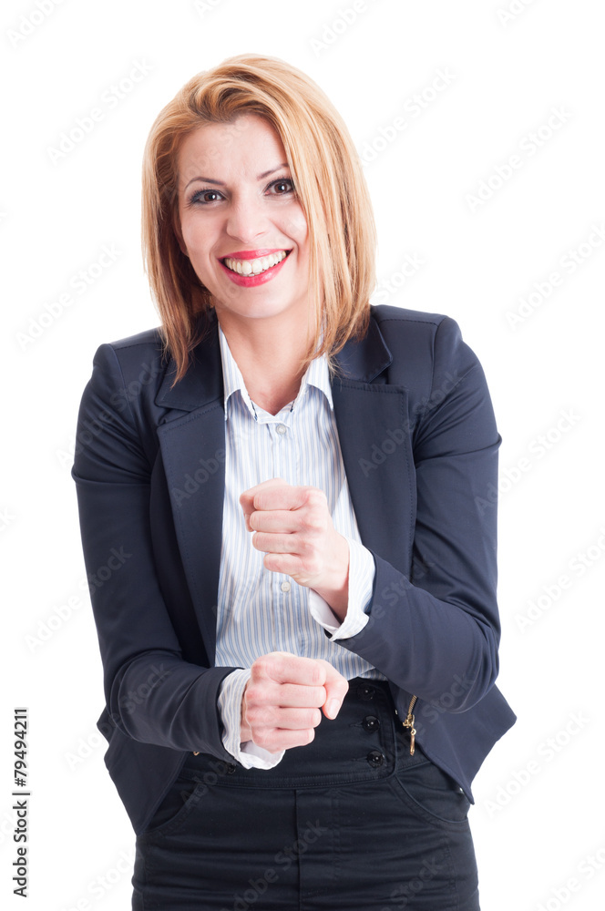 Beautiful business female mocking the competition
