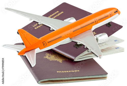 projet de voyages, avion sur passeports