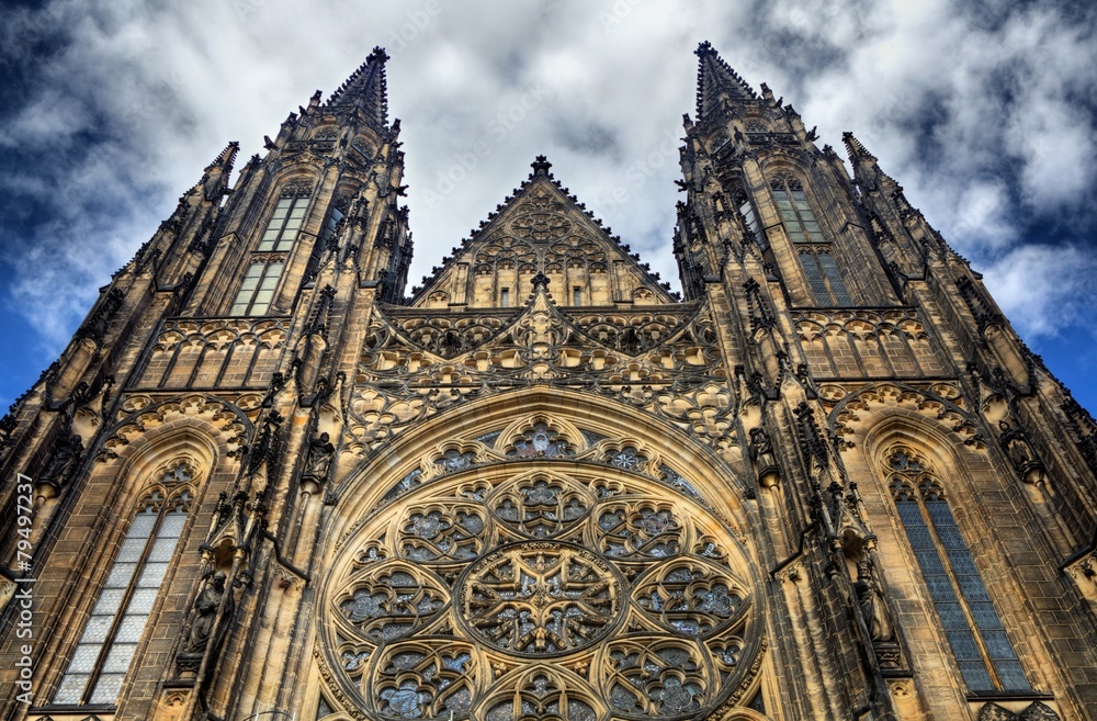 Gothic facade above the entrance to St Vitus Cathedral, Prague, 