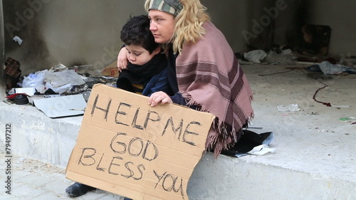 Homeless mother with her son